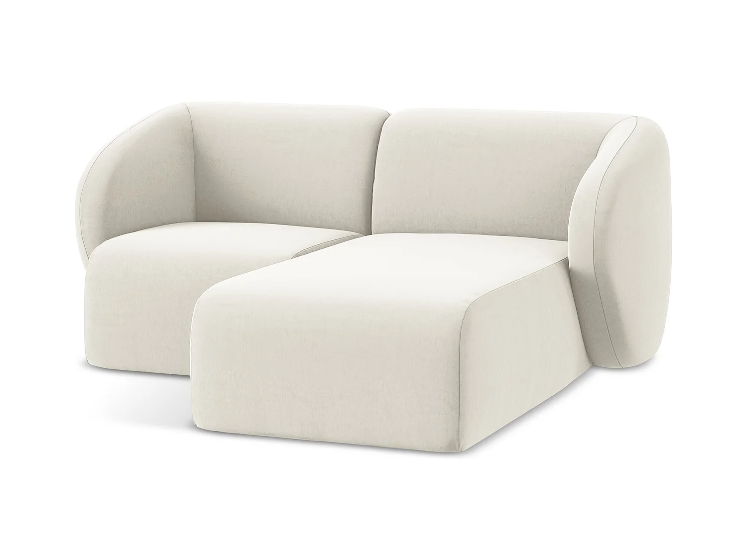 Canapé d'angle 2,5 places modulaire droit en velours - beige clair - LANI