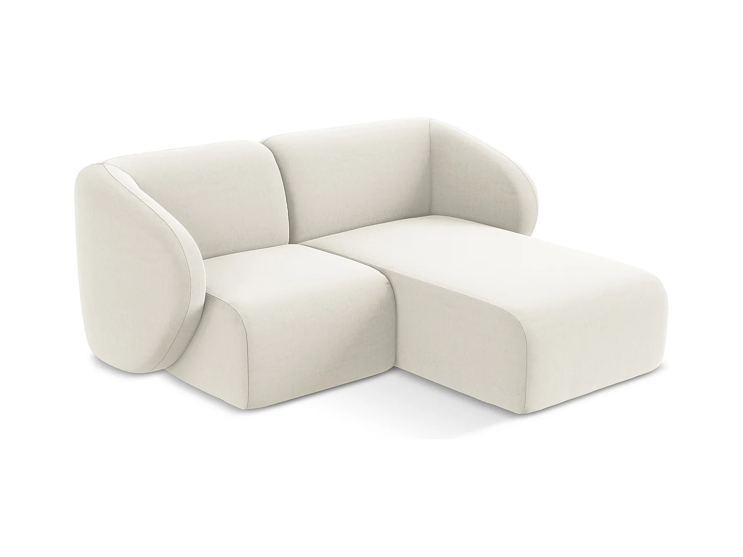 Canapé d'angle 2,5 places modulaire droit en velours - beige clair - LANI