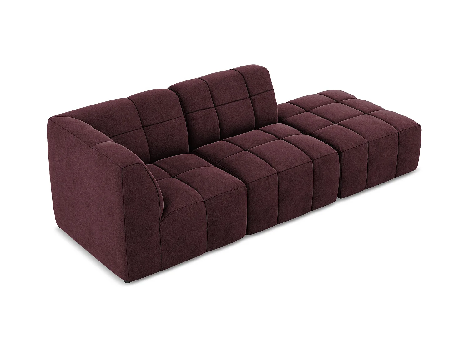 Canapé d'angle 3 places modulaire droit en velours - bourgogne - ALOHA