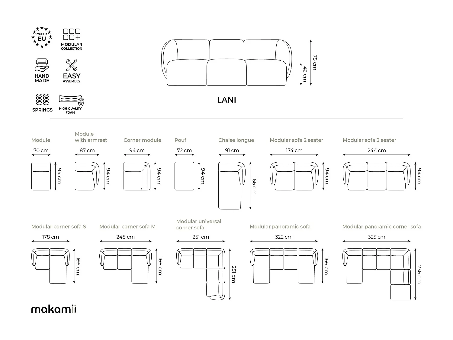Canapé modulable 4 places en tissu texturé - gris foncé - KELI
