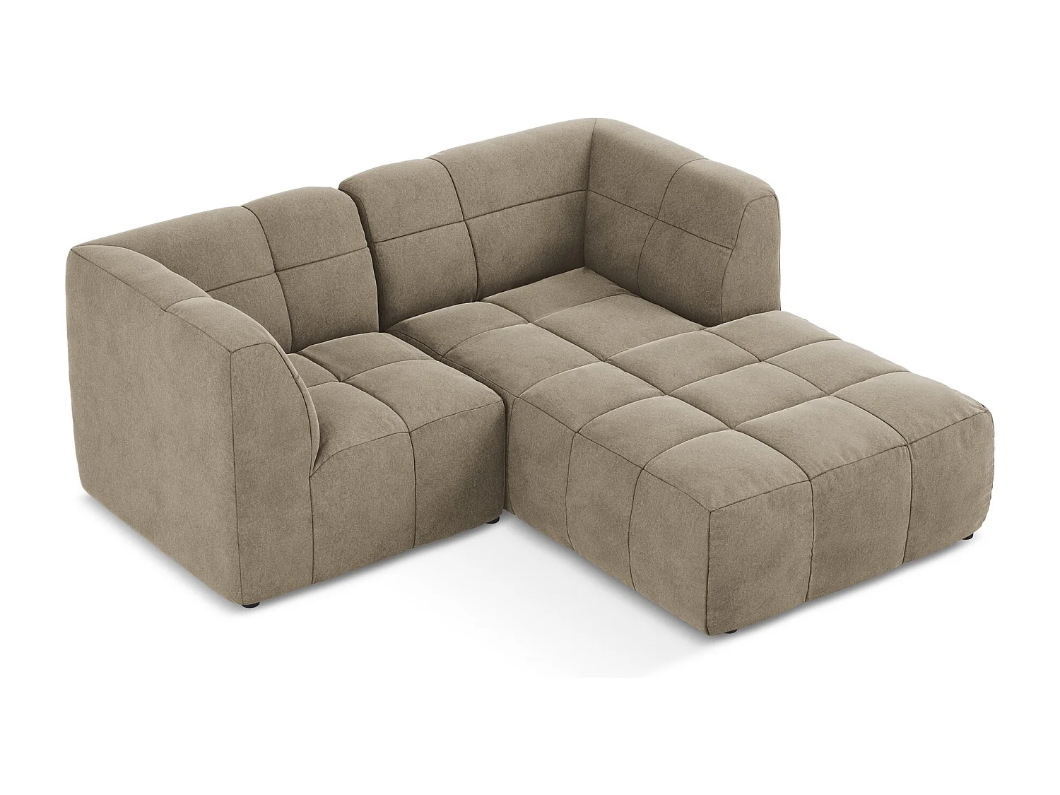 Canapé d'angle 2,5 places modulaire droit en velours - beige - ALOHA