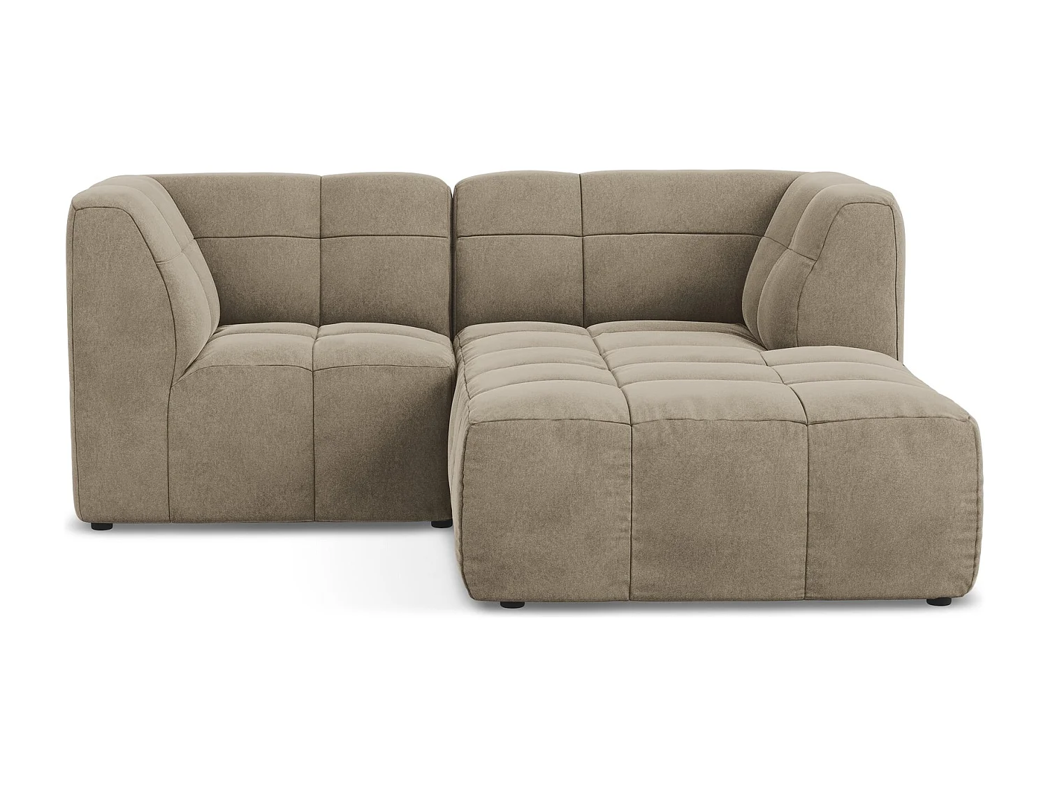 Canapé d'angle 2,5 places modulaire droit en velours - beige - ALOHA