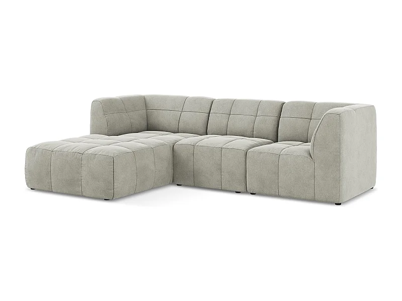 3-Sitzer Modulares Ecksofa - Ecke Links - Samt - Hellgrau - ALOHA