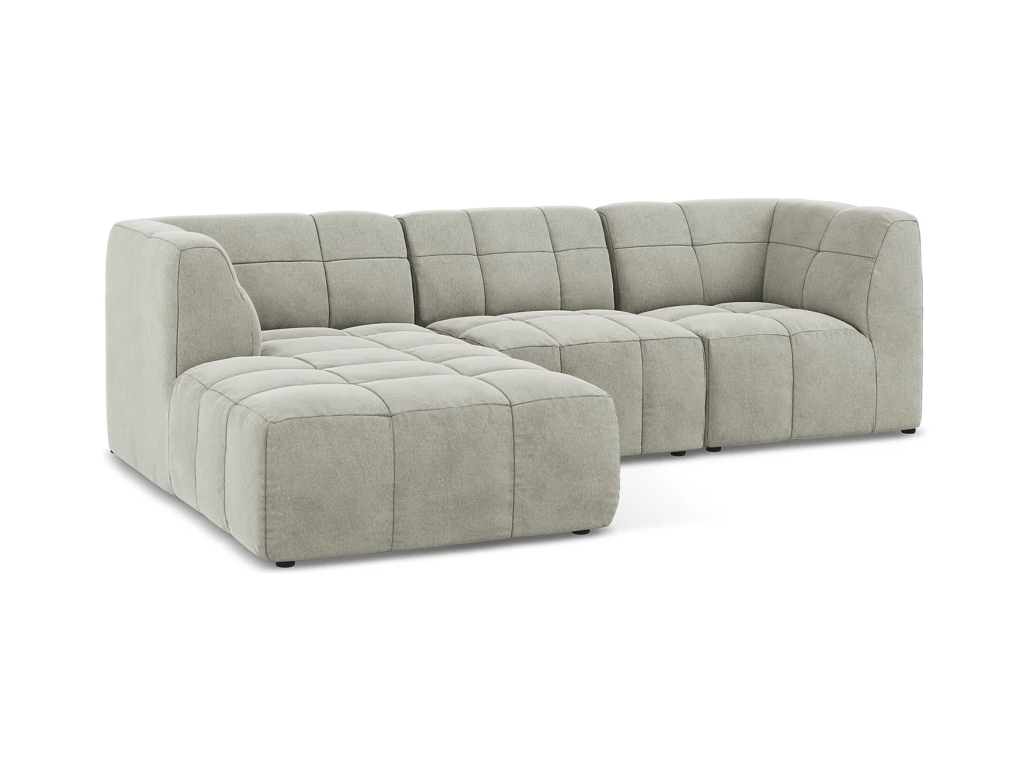 Canapé d'angle 3 places modulaire gauche en velours - gris clair - ALOHA