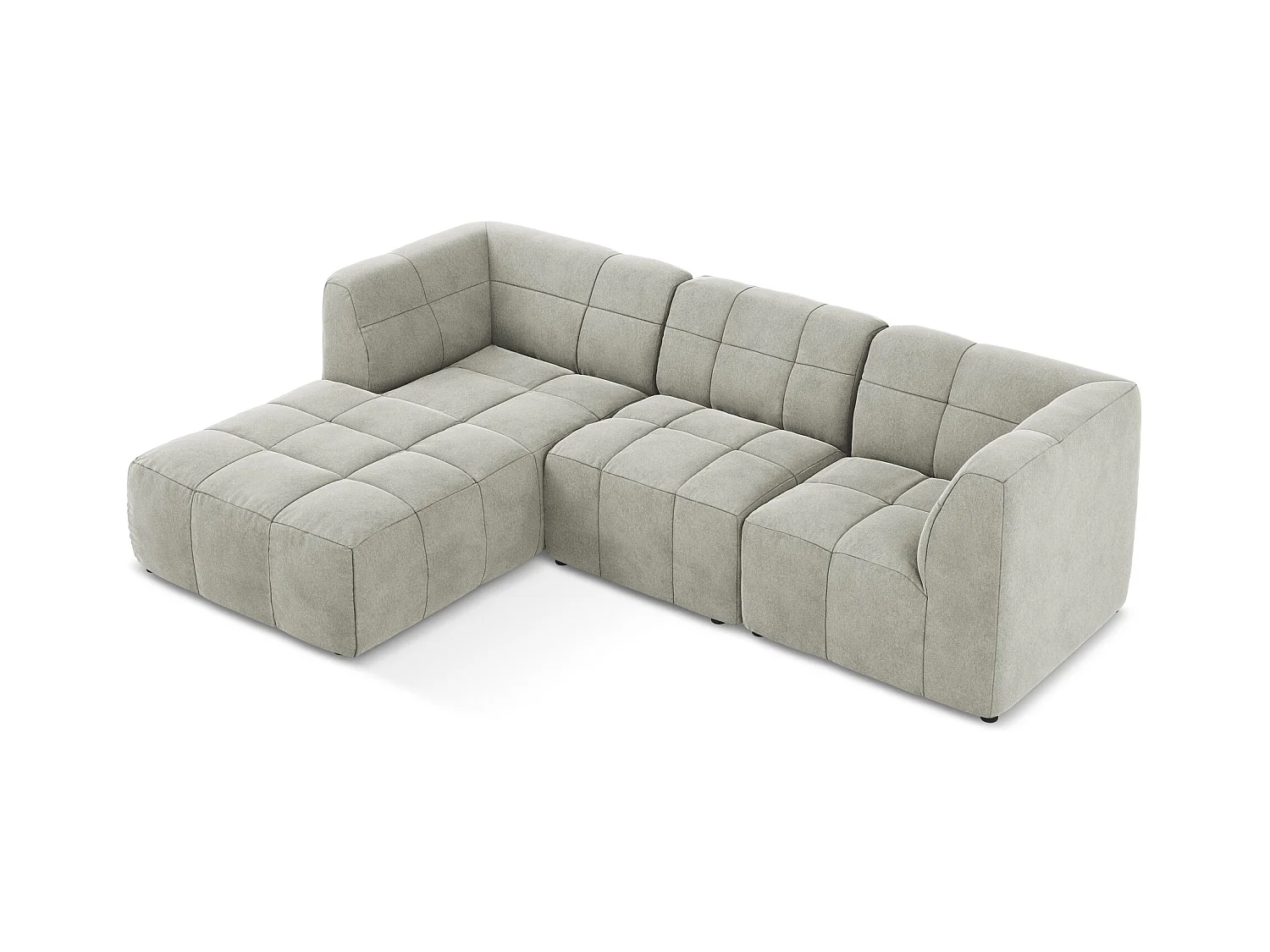 Canapé d'angle 3 places modulaire gauche en velours - gris clair - ALOHA