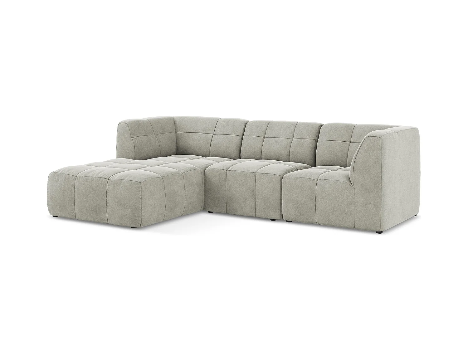 Canapé d'angle 3 places modulaire gauche en velours - gris clair - ALOHA