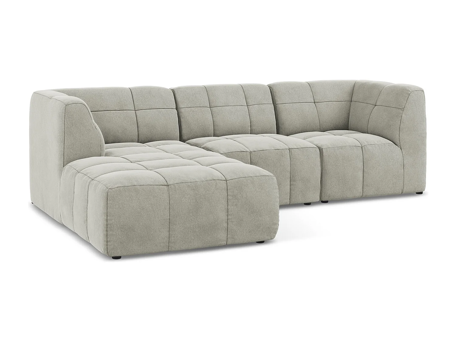 Canapé d'angle 3 places modulaire gauche en velours - gris clair - ALOHA