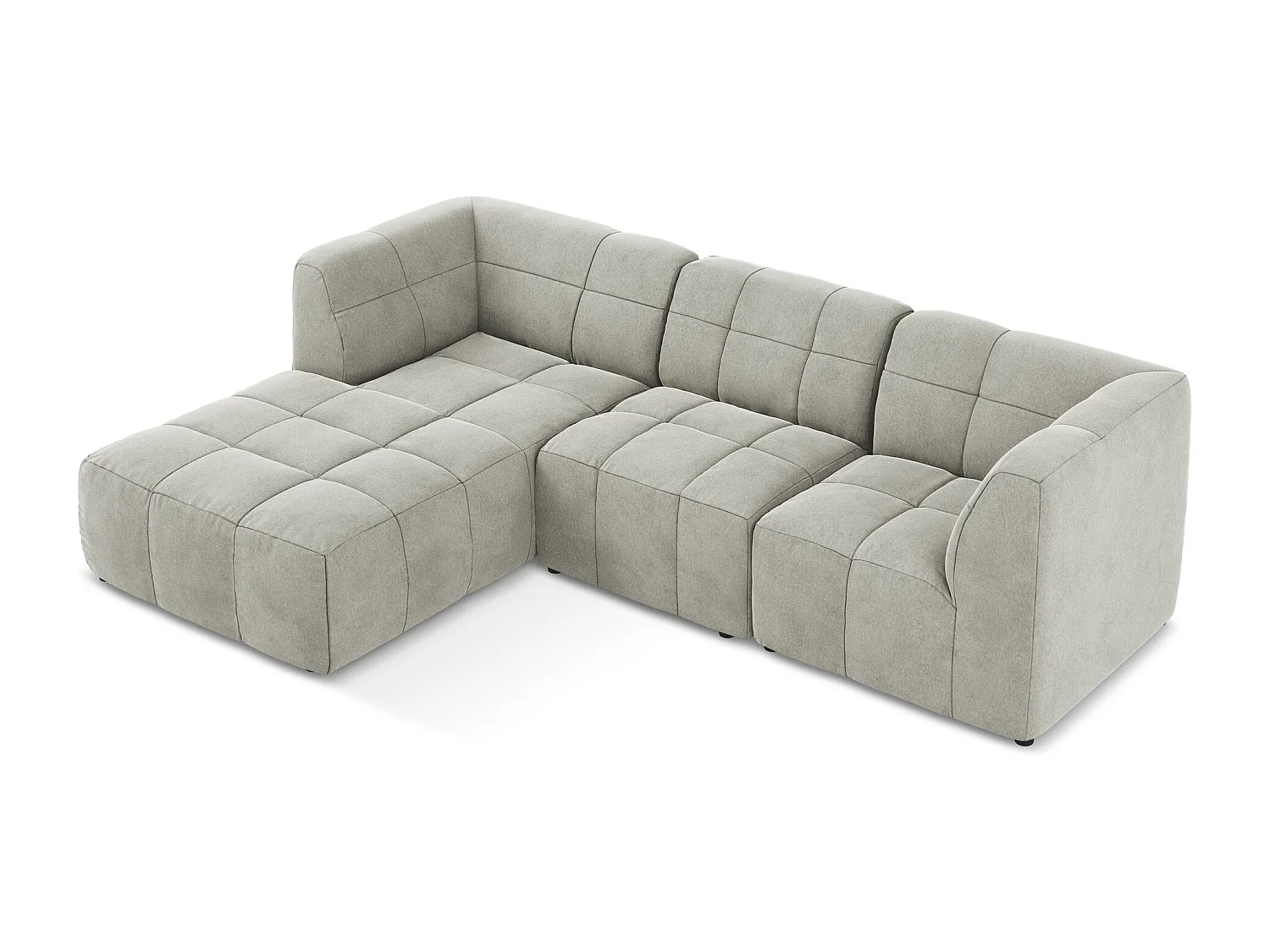 Canapé d'angle 3 places modulaire gauche en velours - gris clair - ALOHA