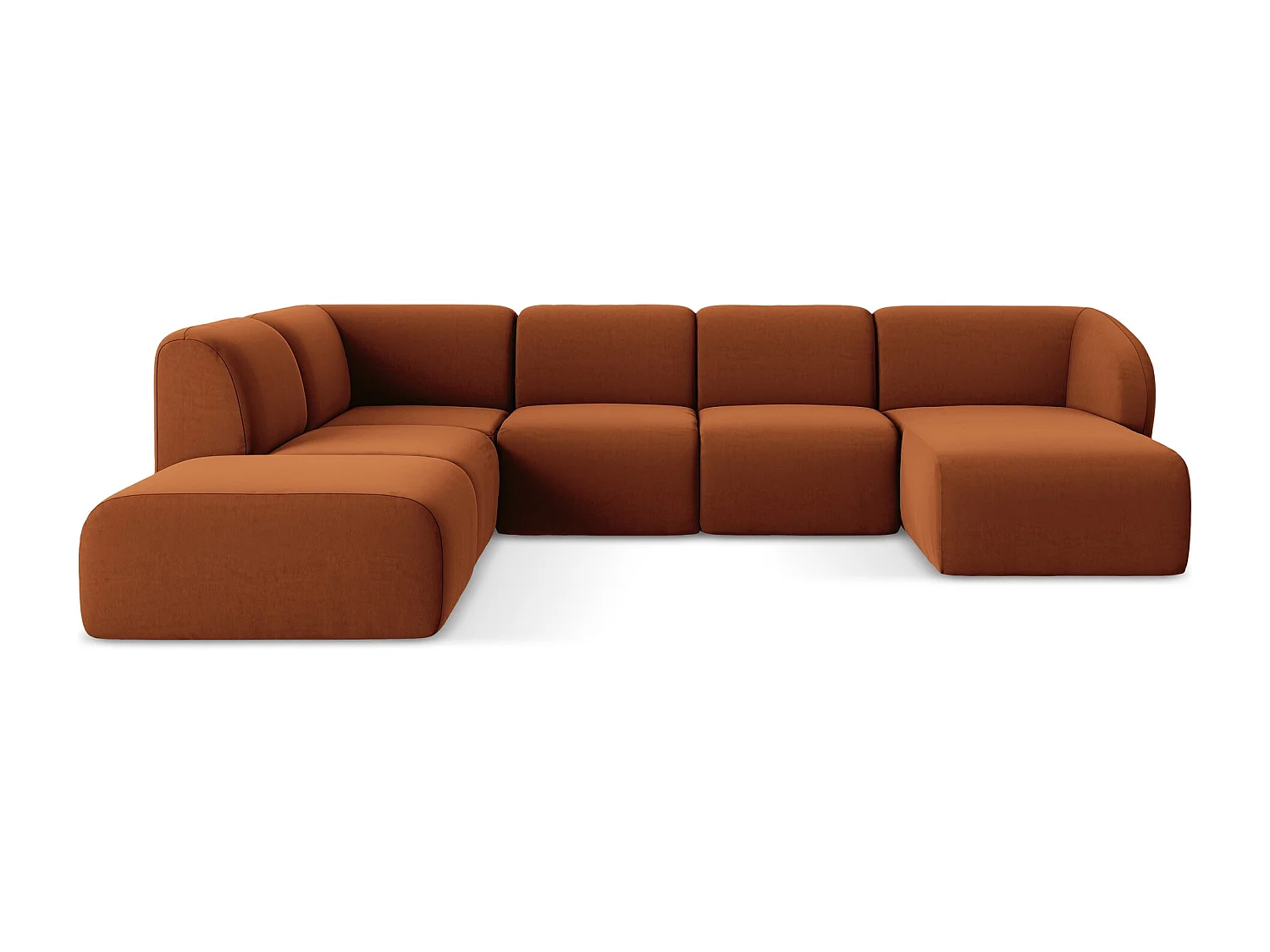 Canapé panoramique 5 places gauche en velours - terre cuite - LANI