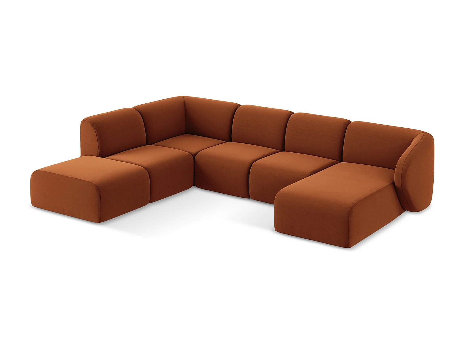 Canapé panoramique 5 places gauche en velours - terre cuite - LANI