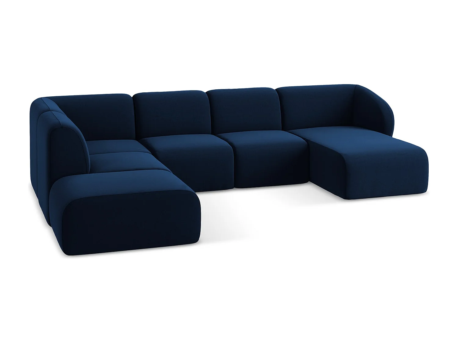 Canapé panoramique 5 places gauche en velours - bleu royal - LANI