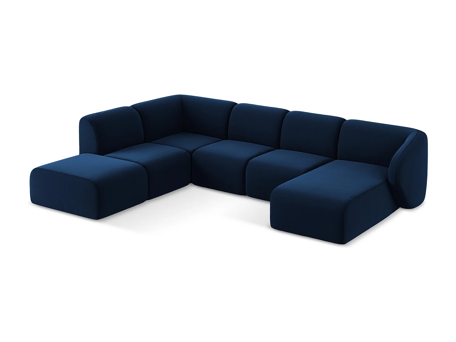 Canapé panoramique 5 places gauche en velours - bleu royal - LANI