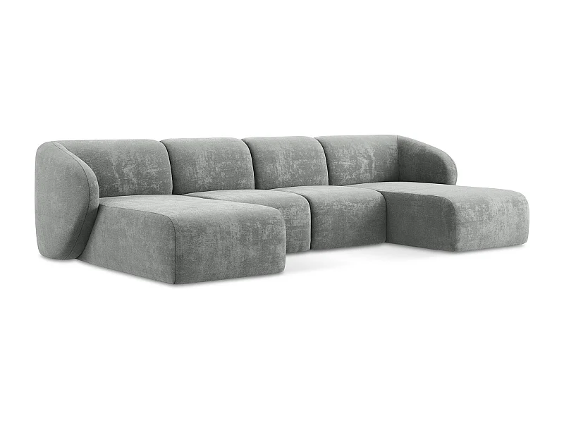 Panoramische hoekbank van grijs chenille stof - LANI