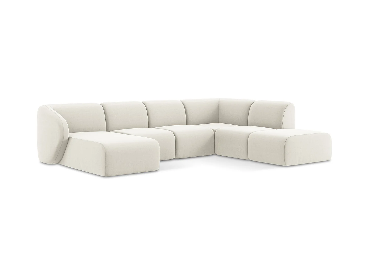 Sofa panoramiczna prawa - z tkaniny welwetowej - jasny beż - LANI