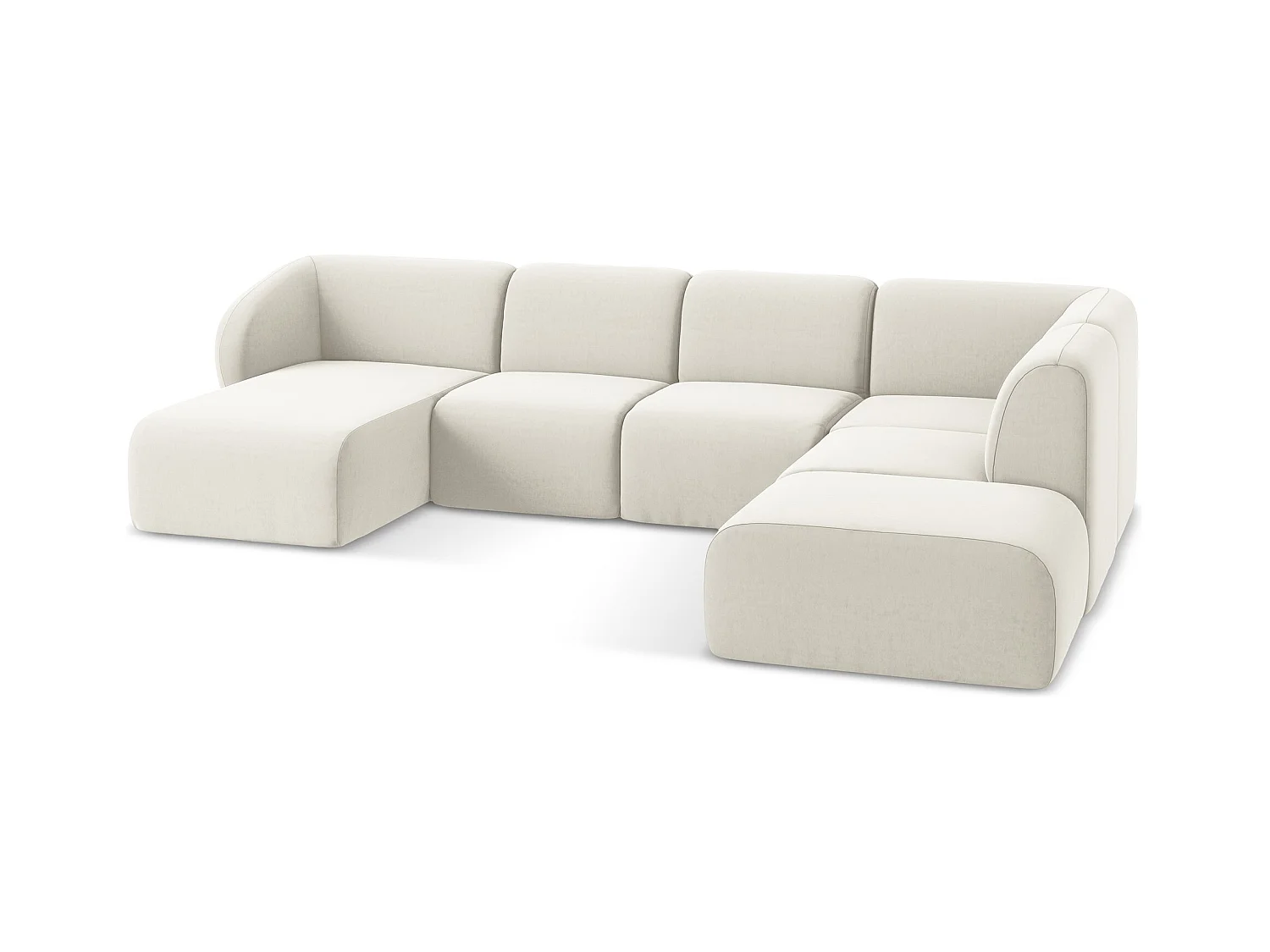 Sofa panoramiczna prawa - z tkaniny welwetowej - jasny beż - LANI