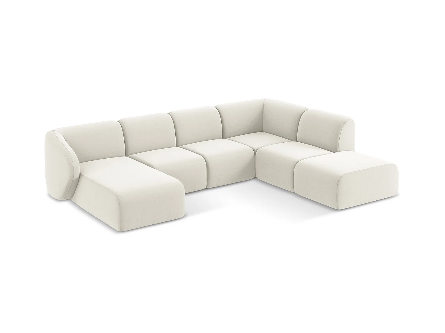 Sofa panoramiczna prawa - z tkaniny welwetowej - jasny beż - LANI