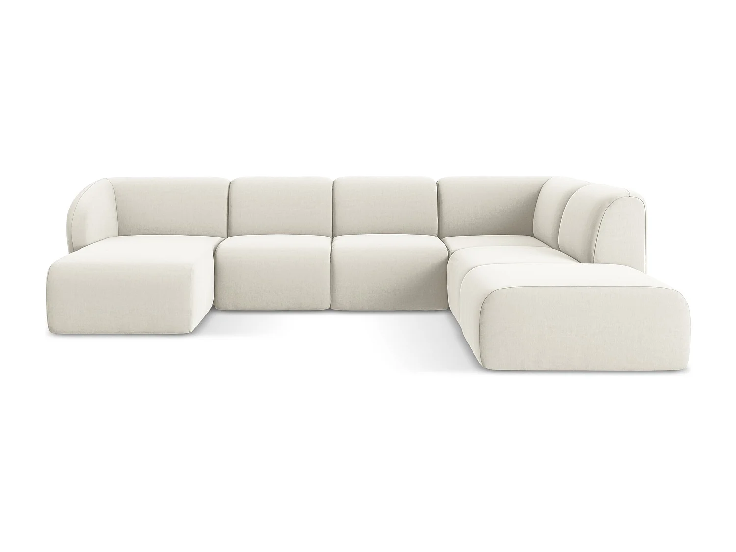 Canapé panoramique 5 places droit en velours - beige clair - LANI