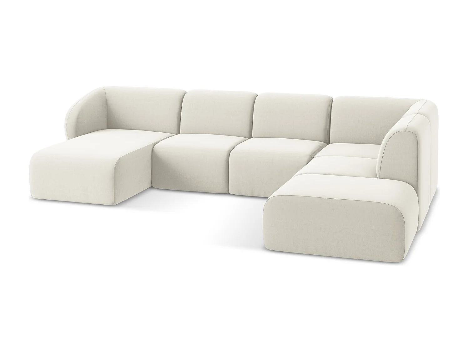 Canapé panoramique 5 places droit en velours - beige clair - LANI