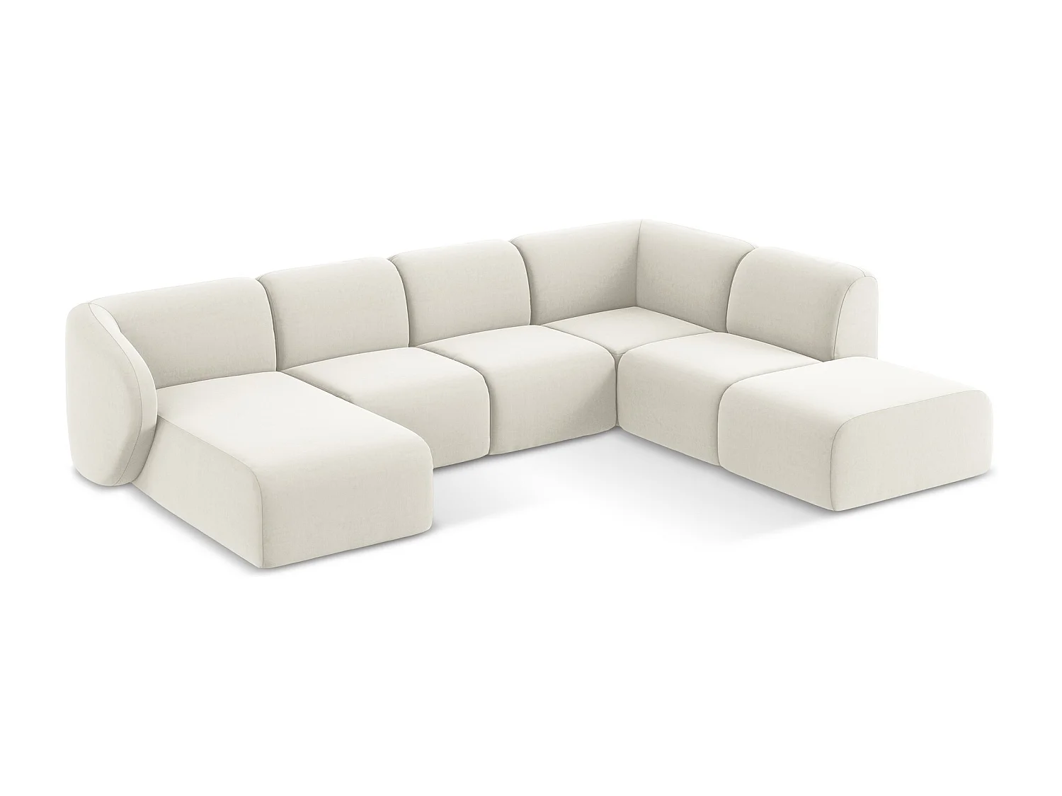 Canapé panoramique 5 places droit en velours - beige clair - LANI