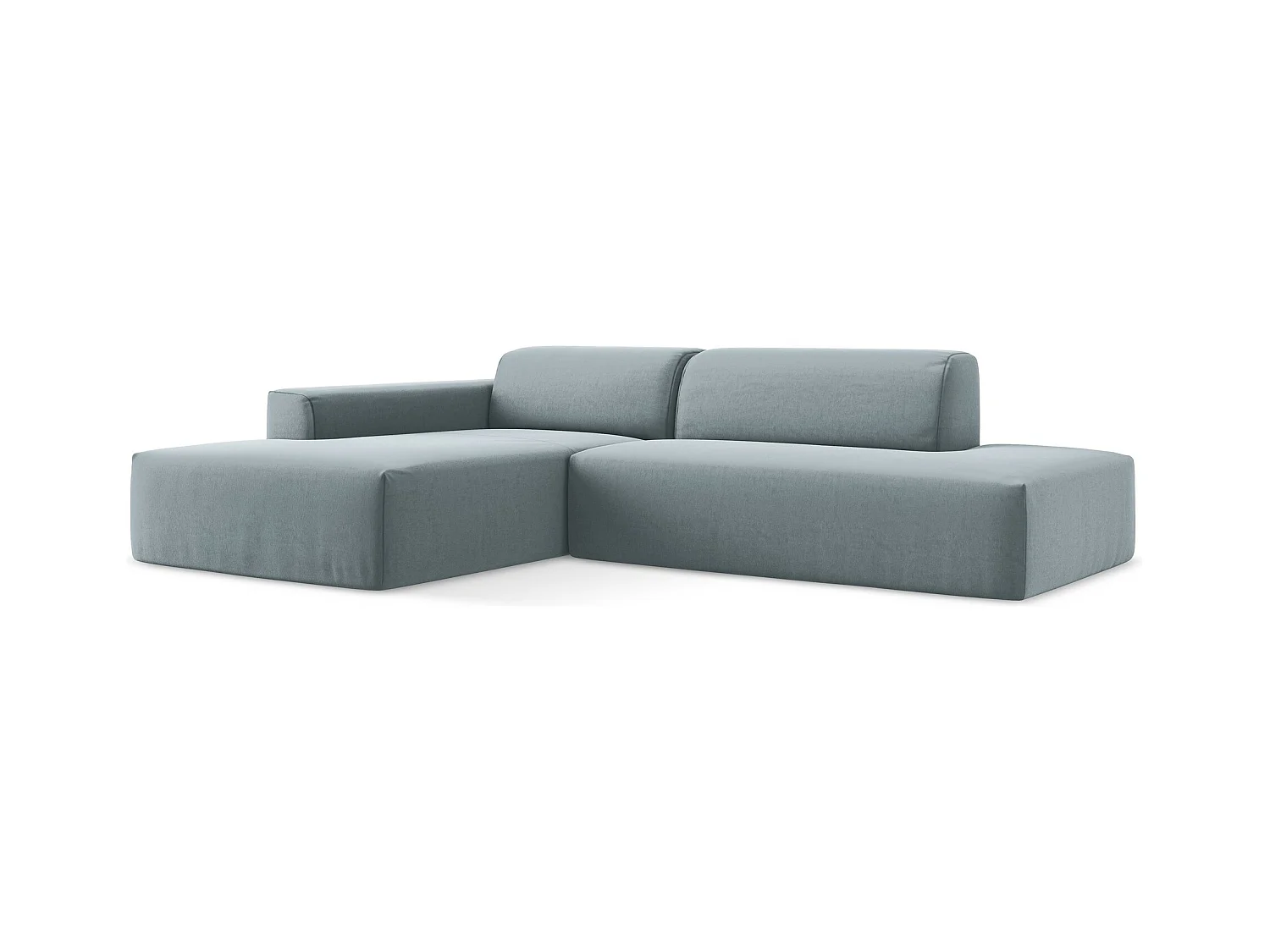Canapé d'angle 3 places modulaire droit en velours - bleu clair - KELI