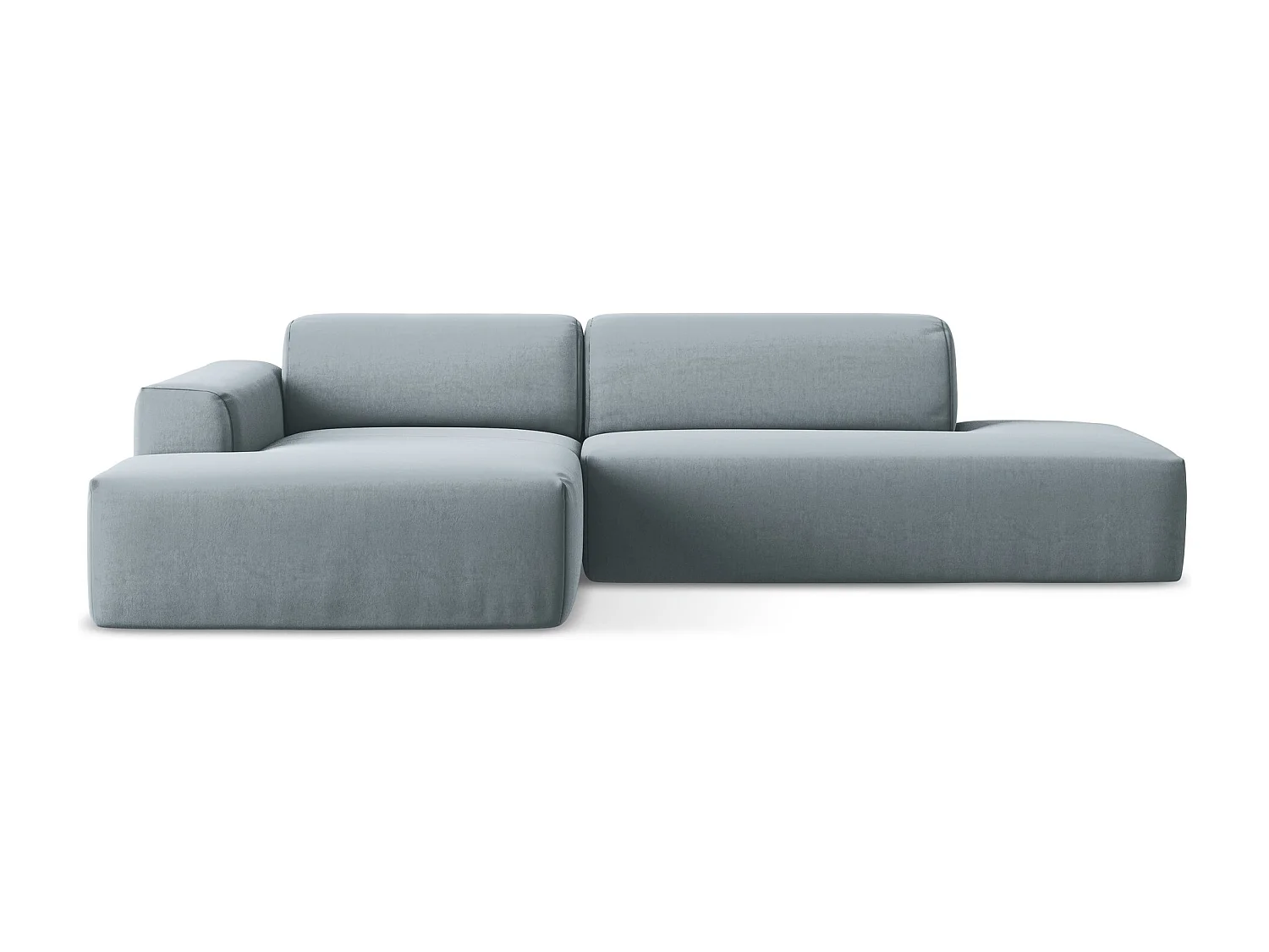 Canapé d'angle 3 places modulaire droit en velours - bleu clair - KELI