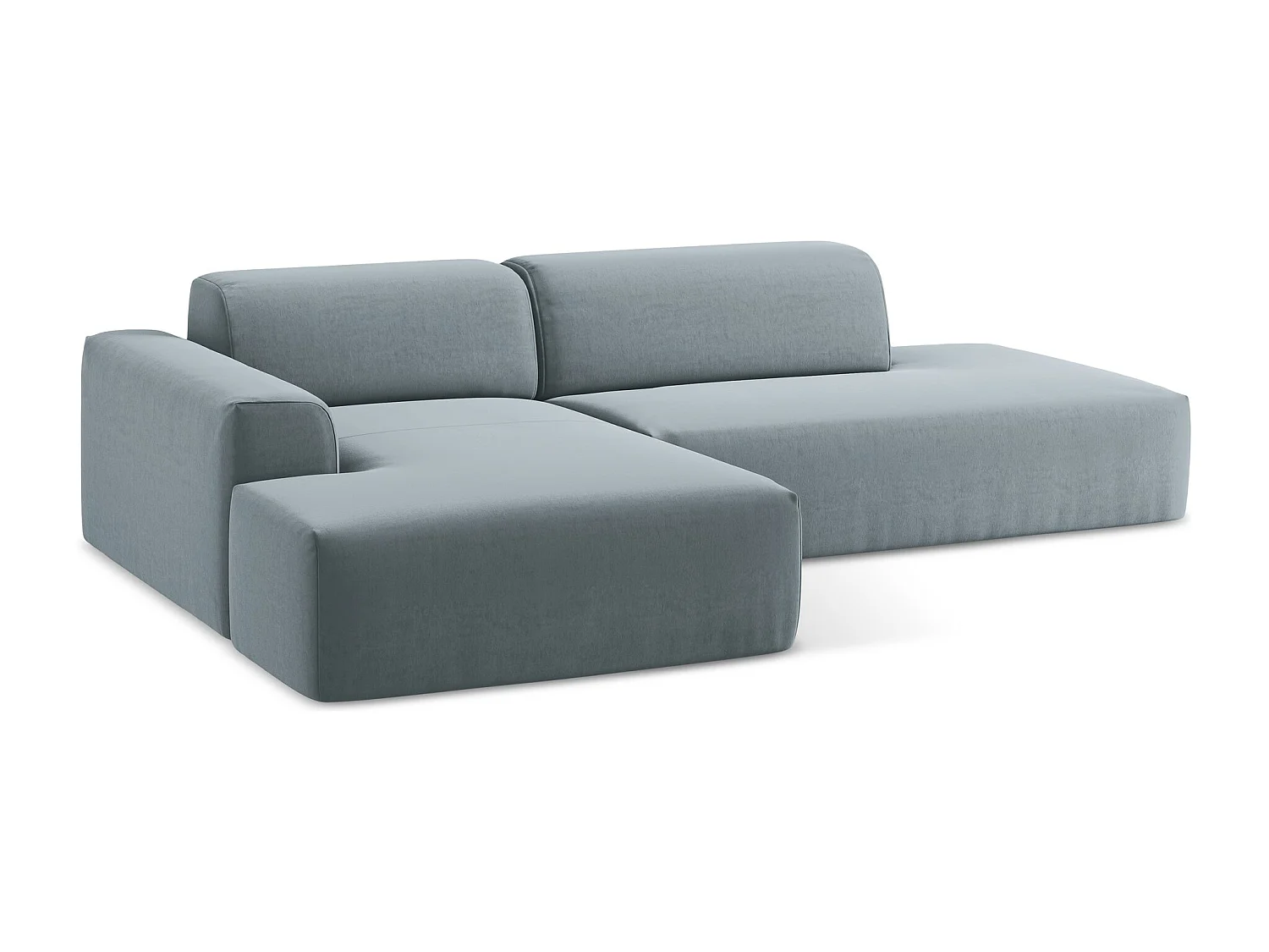 Canapé d'angle 3 places modulaire droit en velours - bleu clair - KELI