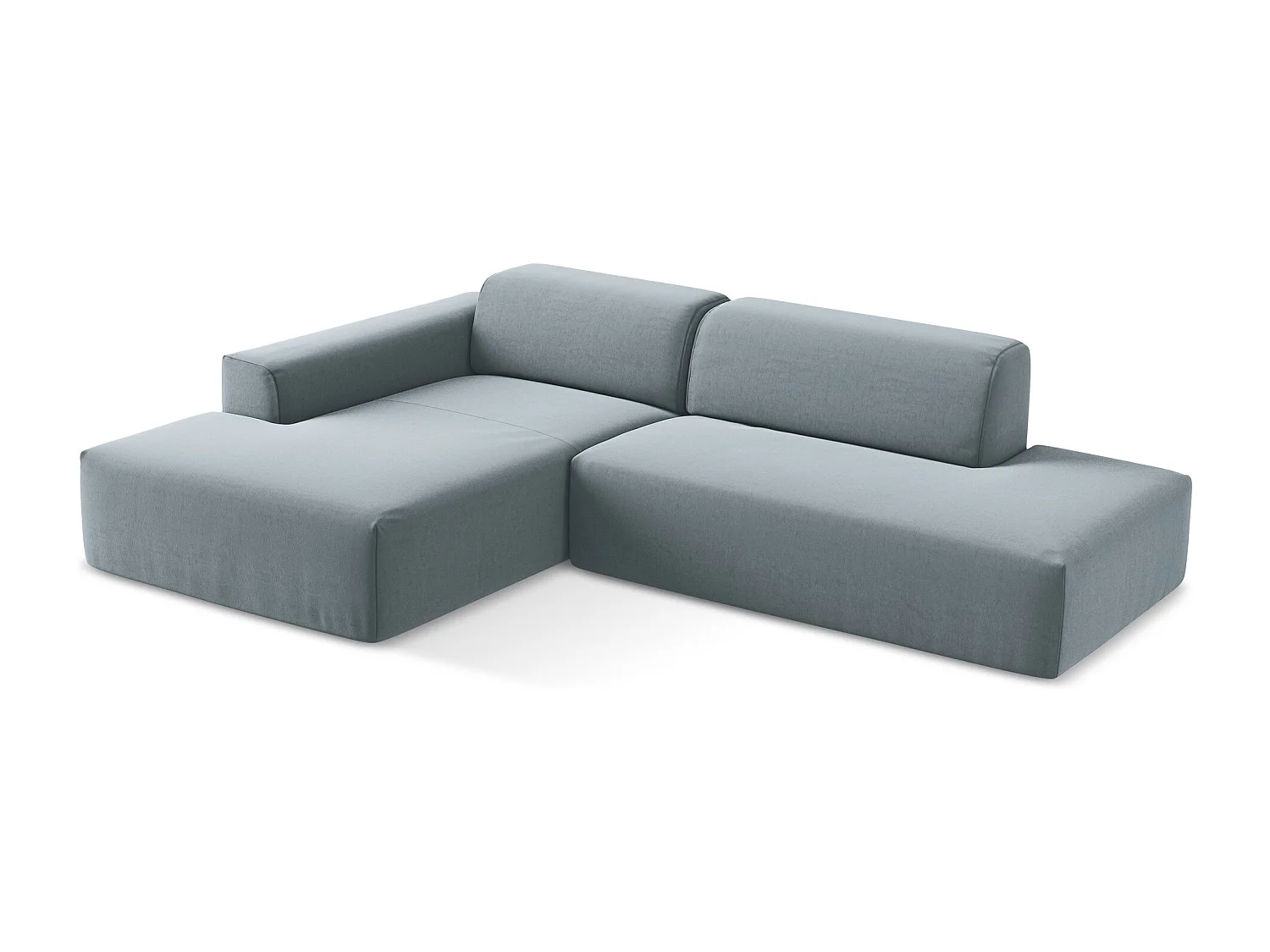 Canapé d'angle 3 places modulaire droit en velours - bleu clair - KELI