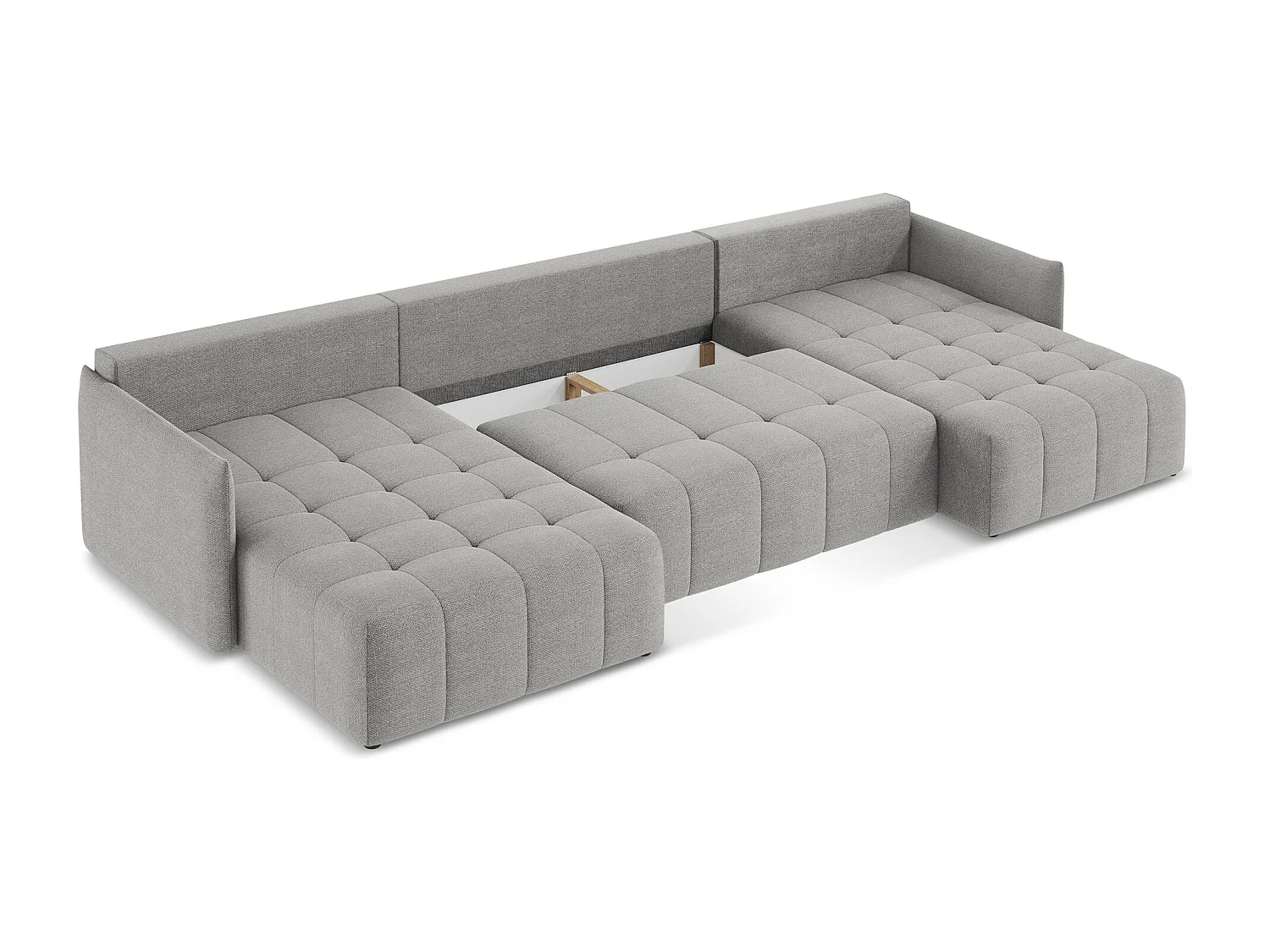 Canapé panoramique 5 places en tissu bouclette - gris clair - MOKU