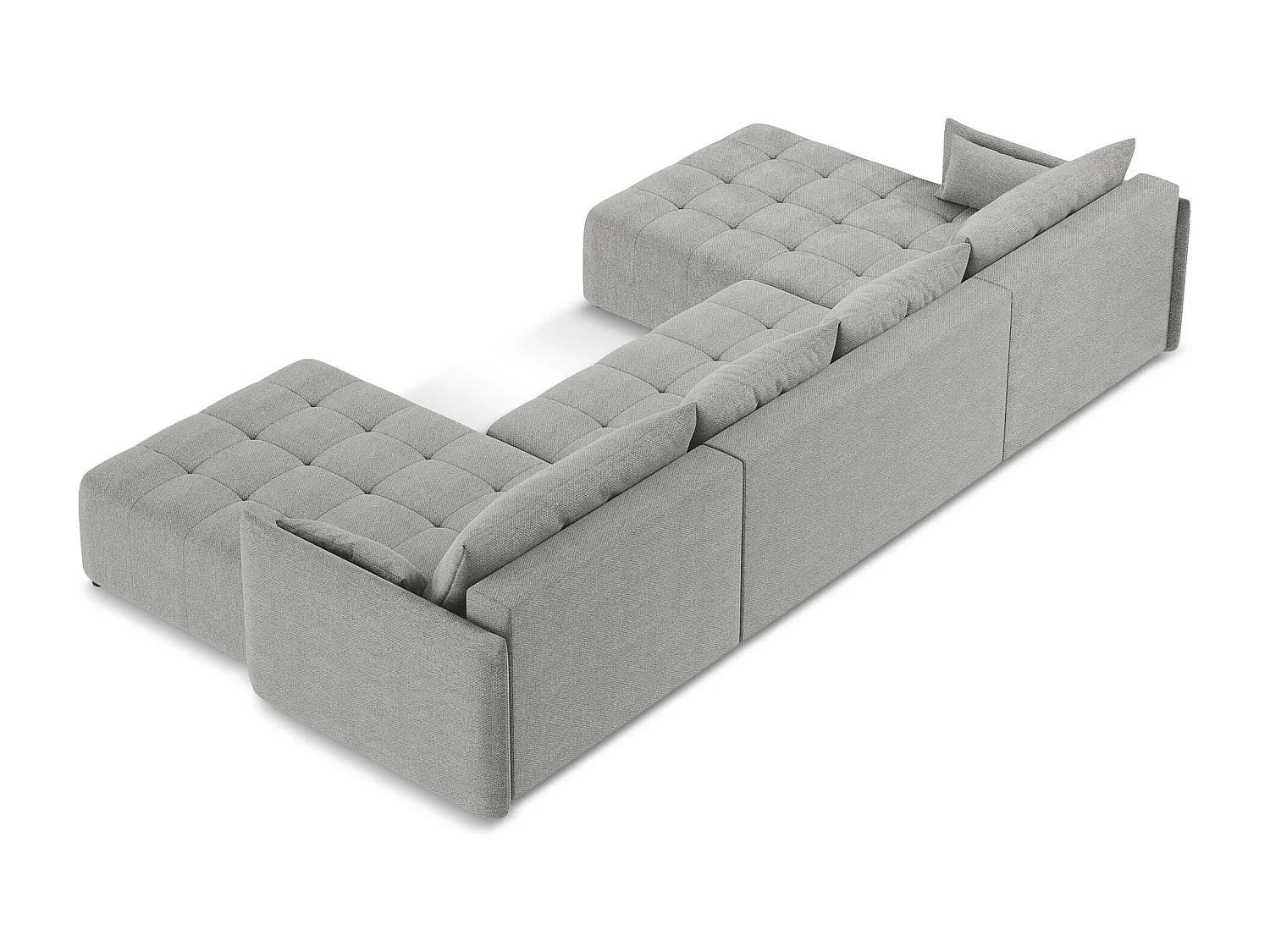 Canapé panoramique 5 places en tissu bouclette - gris clair - MOKU