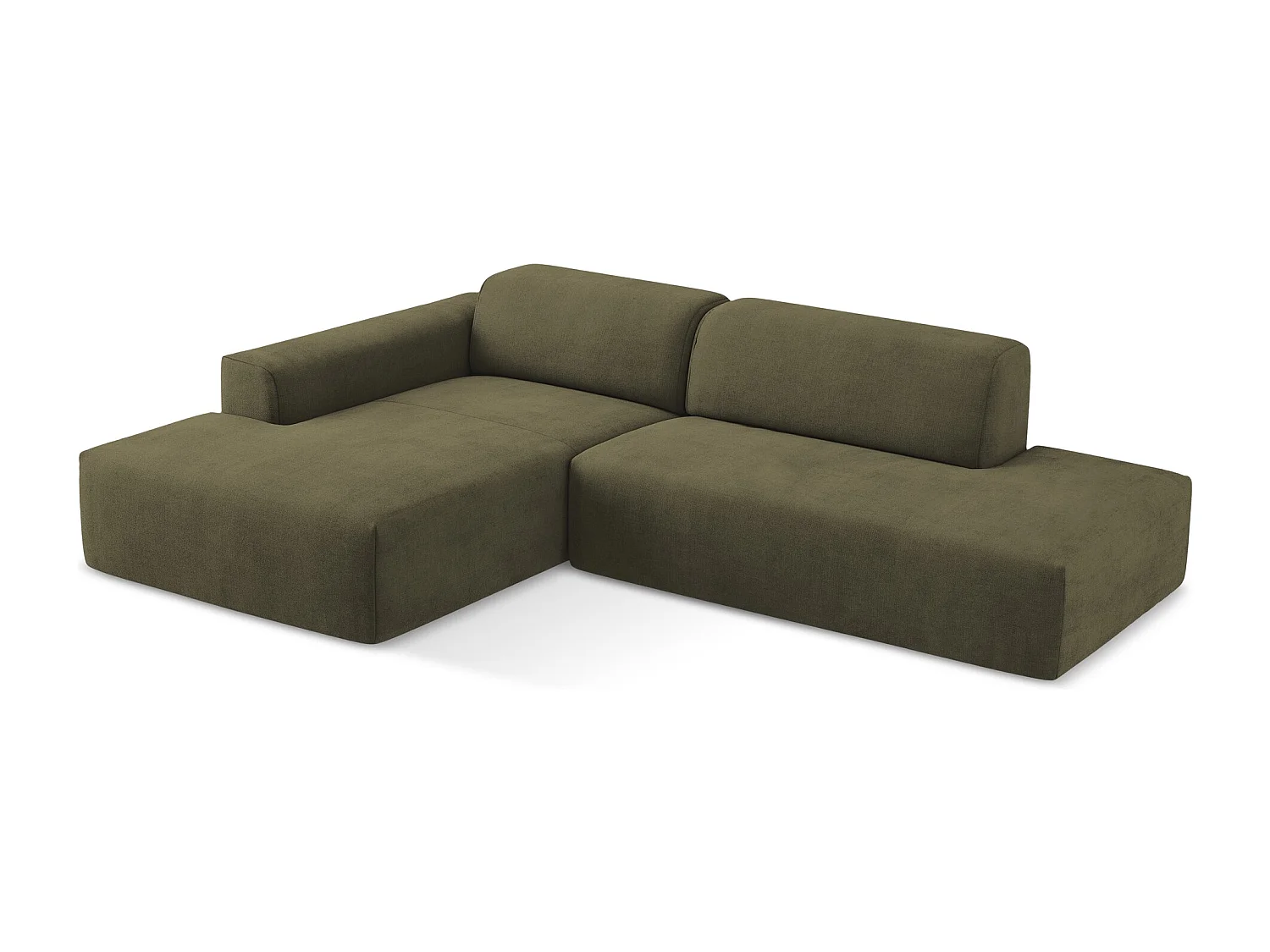 Canapé d'angle 3 places modulaire droit en tissu texturé - olive - KELI