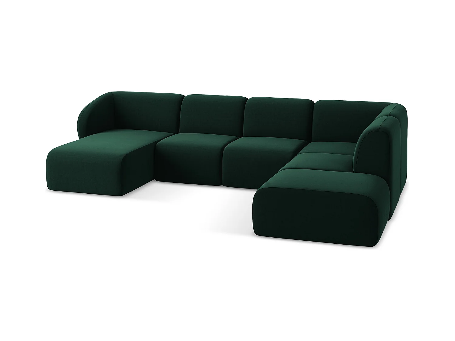 Sofa panoramiczna prawa - z tkaniny welwetowej - butelkowa zieleń - LANI