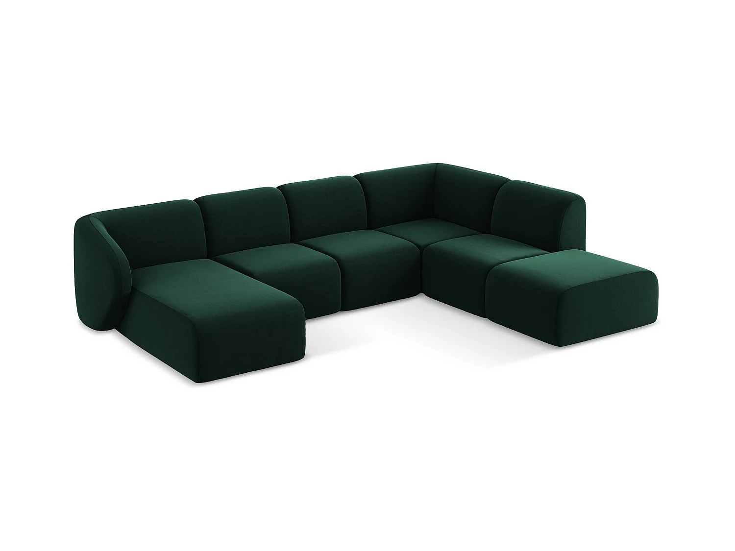 Sofa panoramiczna prawa - z tkaniny welwetowej - butelkowa zieleń - LANI