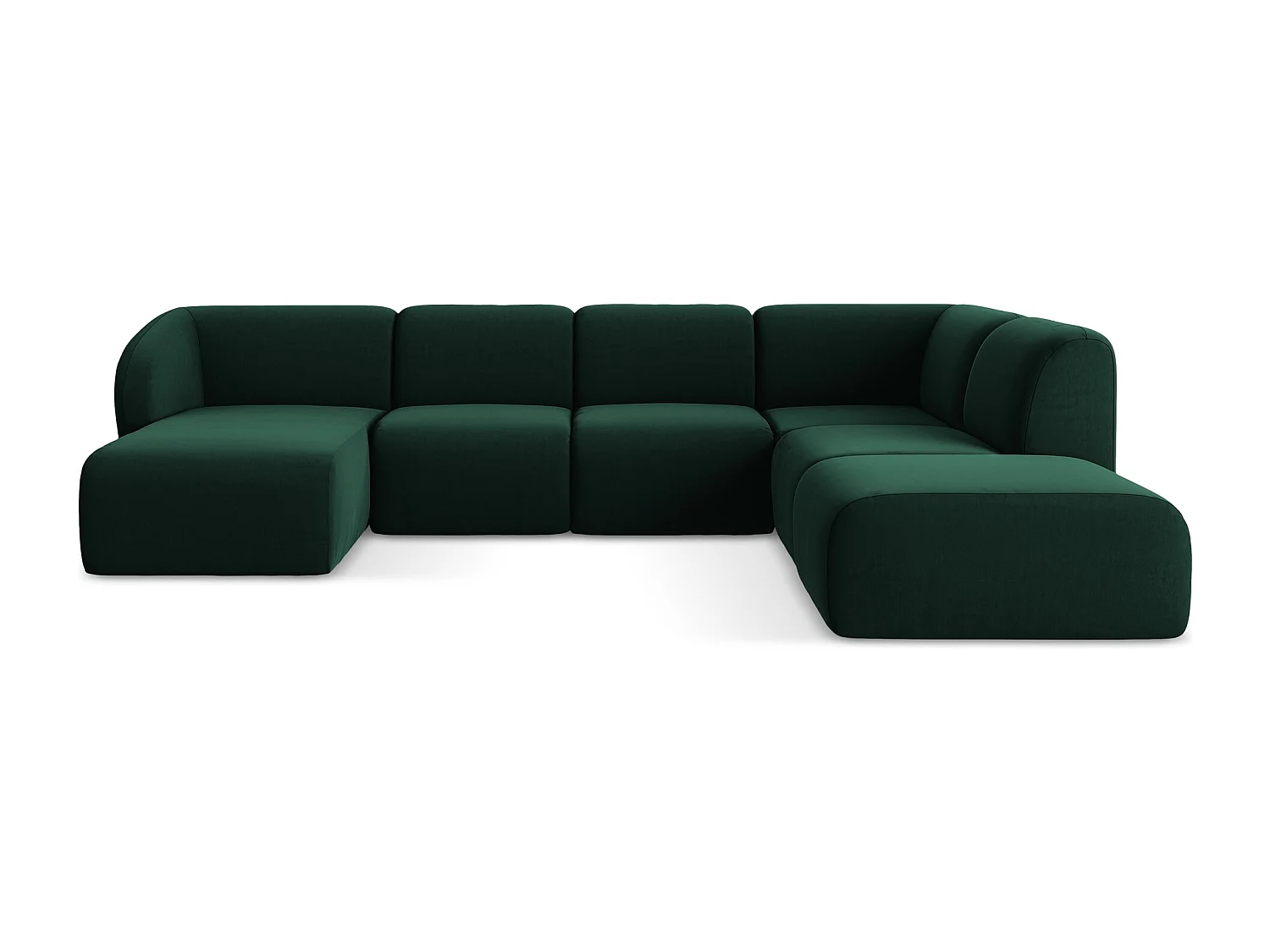 Canapé panoramique 5 places droit en velours - bouteille verte - LANI