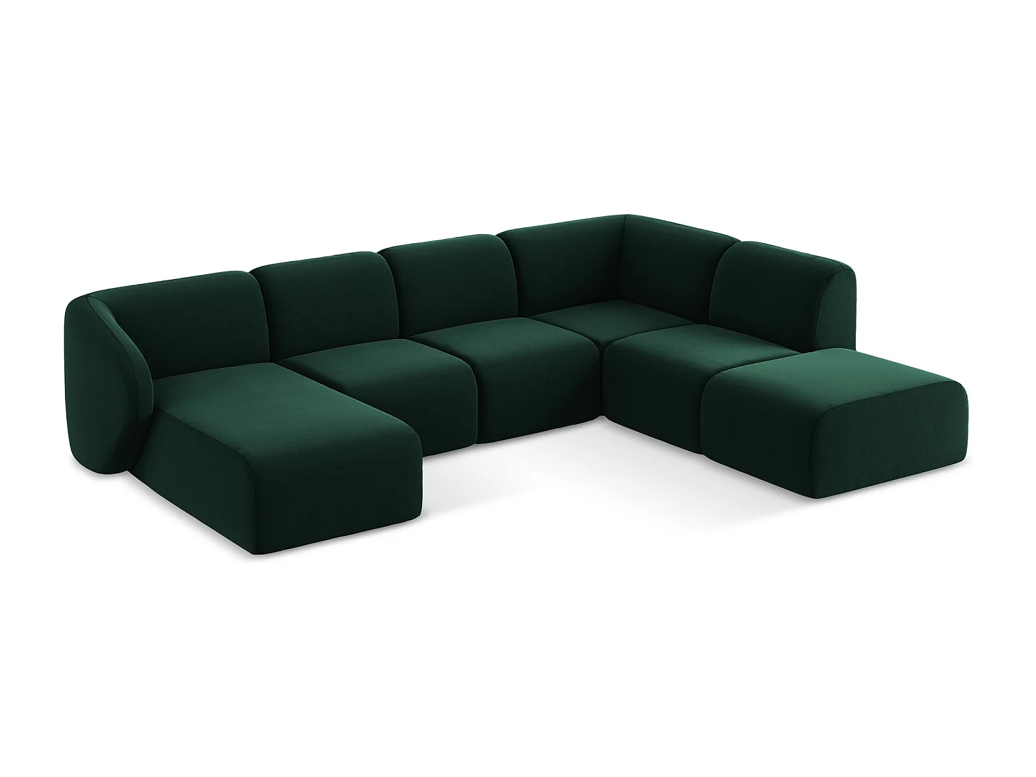 Canapé panoramique 5 places droit en velours - bouteille verte - LANI