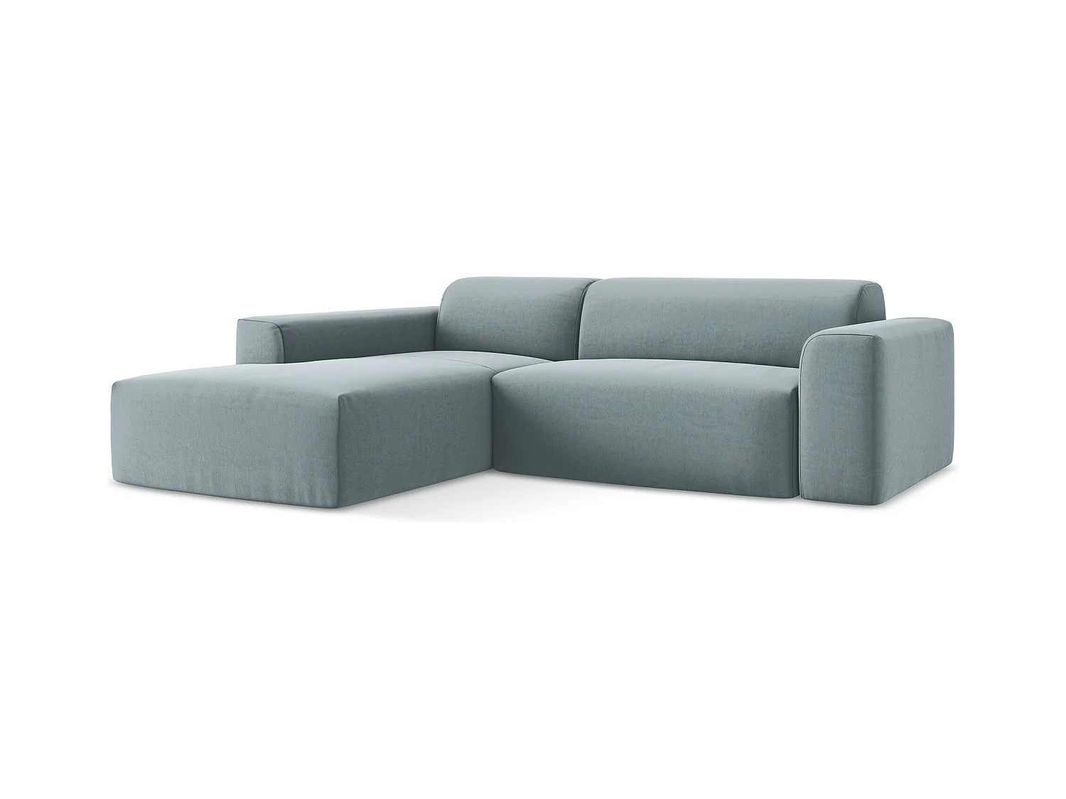 Canapé d'angle 3 places modulaire gauche en velours - bleu clair - KELI