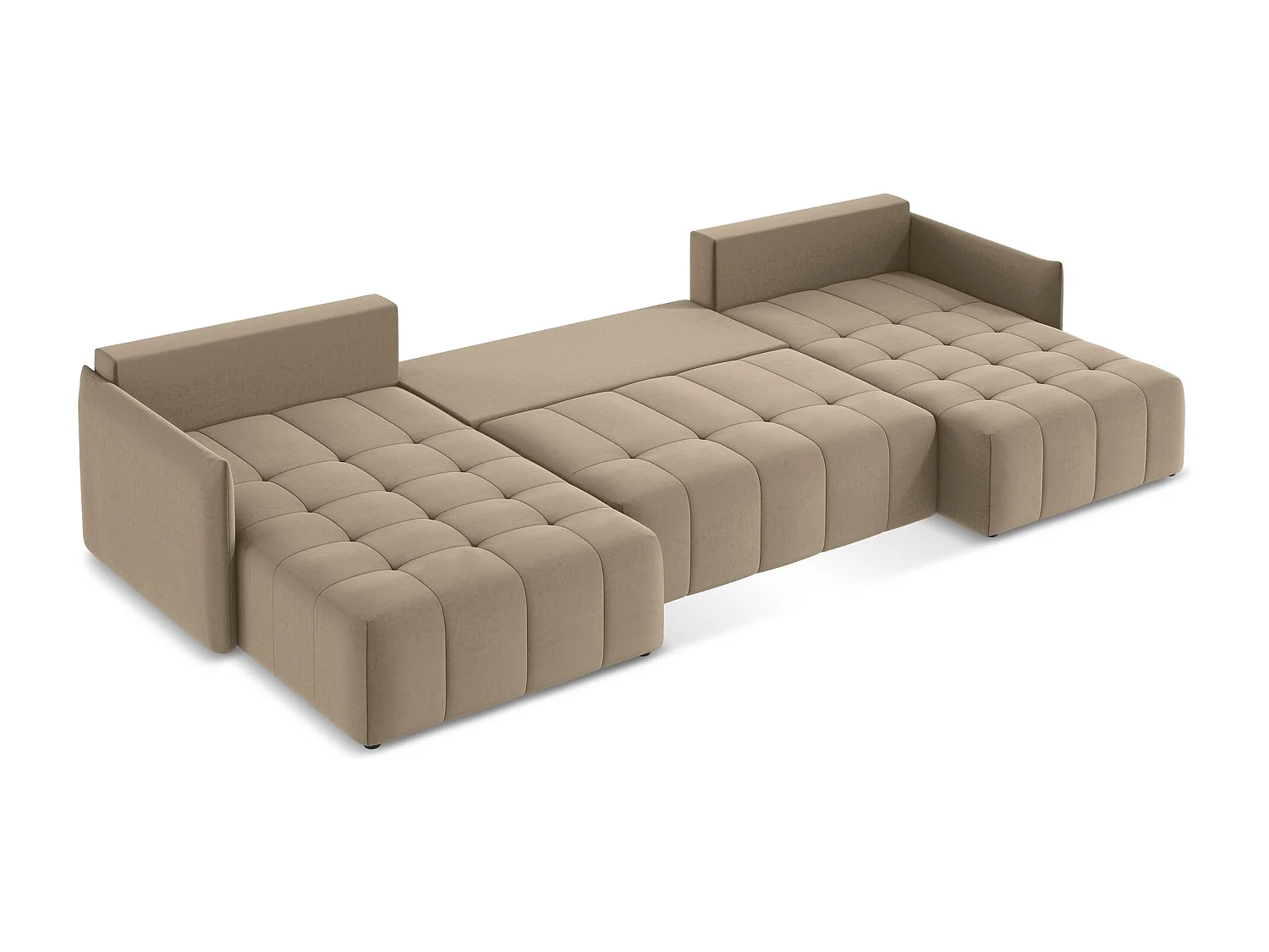 Panoramische hoekbank van donkerbeige velours - MOKU