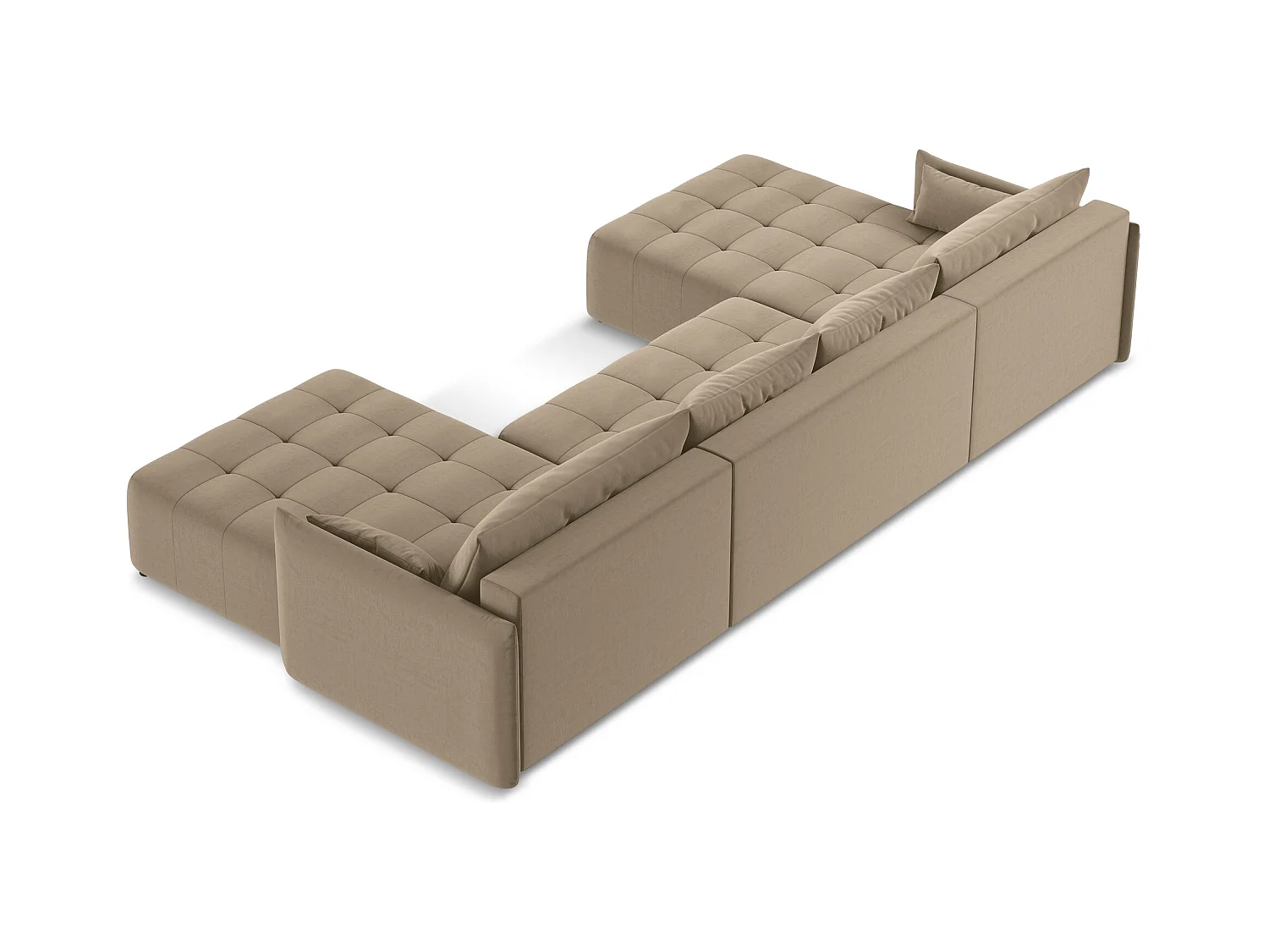 Panoramische hoekbank van donkerbeige velours - MOKU