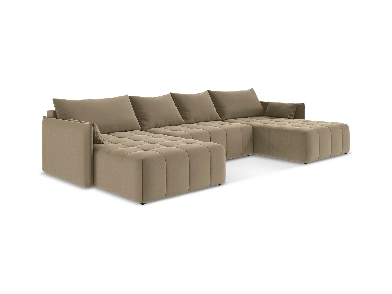 Canapé panoramique 5 places en velours - beige foncé - MOKU
