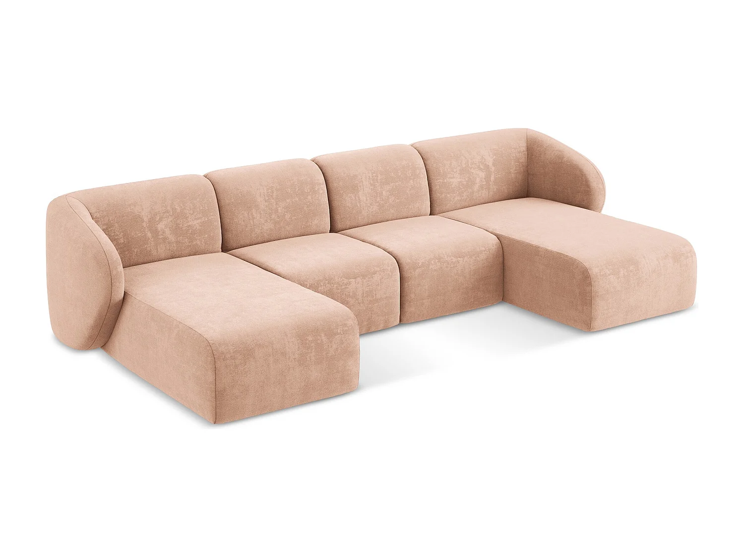 Sofa panoramiczna - z tkaniny szenilowej - brzoskwiniowy - LANI