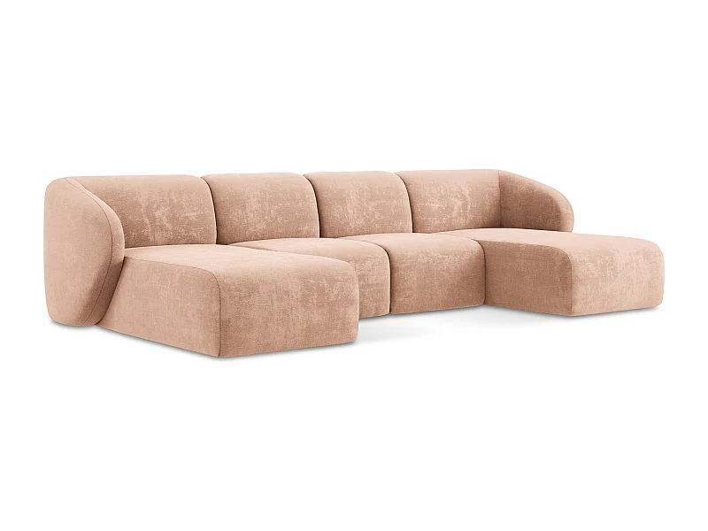 Sofa panoramiczna - z tkaniny szenilowej - brzoskwiniowy - LANI