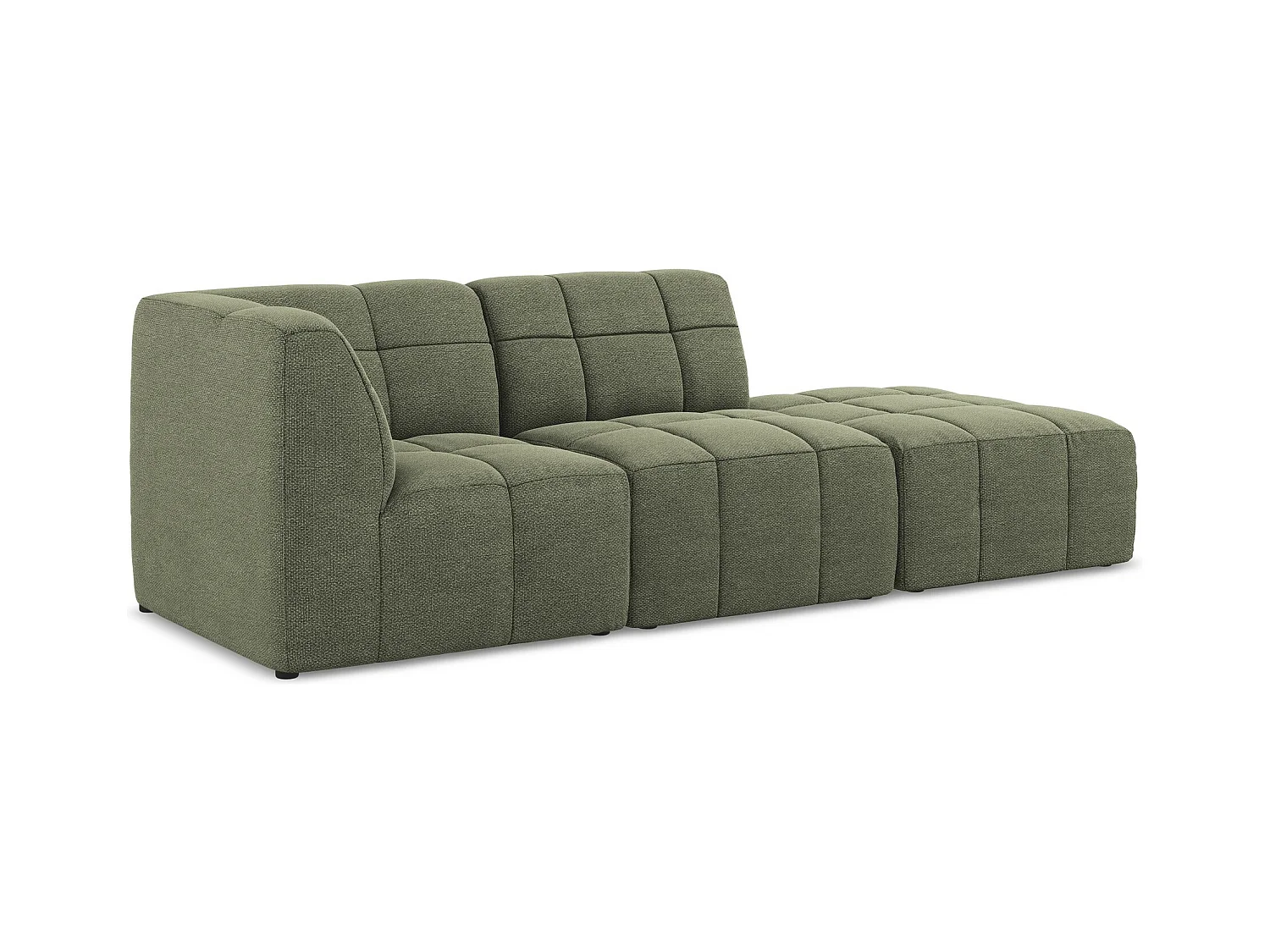 Canapé d'angle 3 places modulaire droit en tissu bouclette - olive - ALOHA