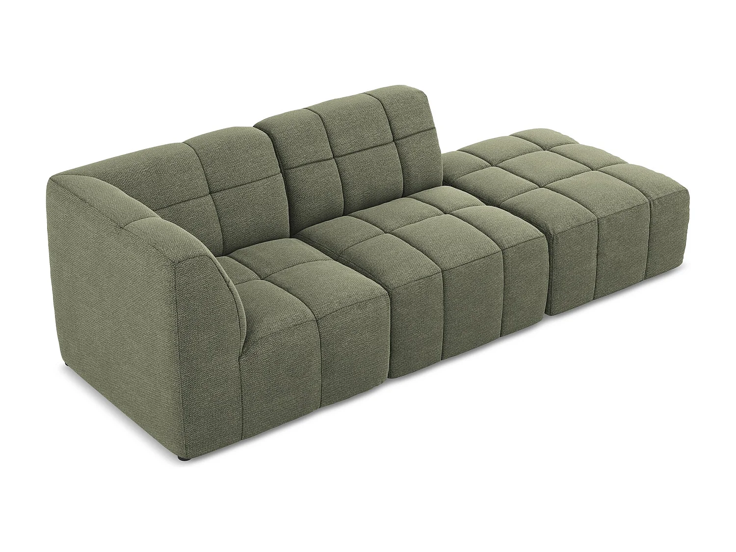 Canapé d'angle 3 places modulaire droit en tissu bouclette - olive - ALOHA