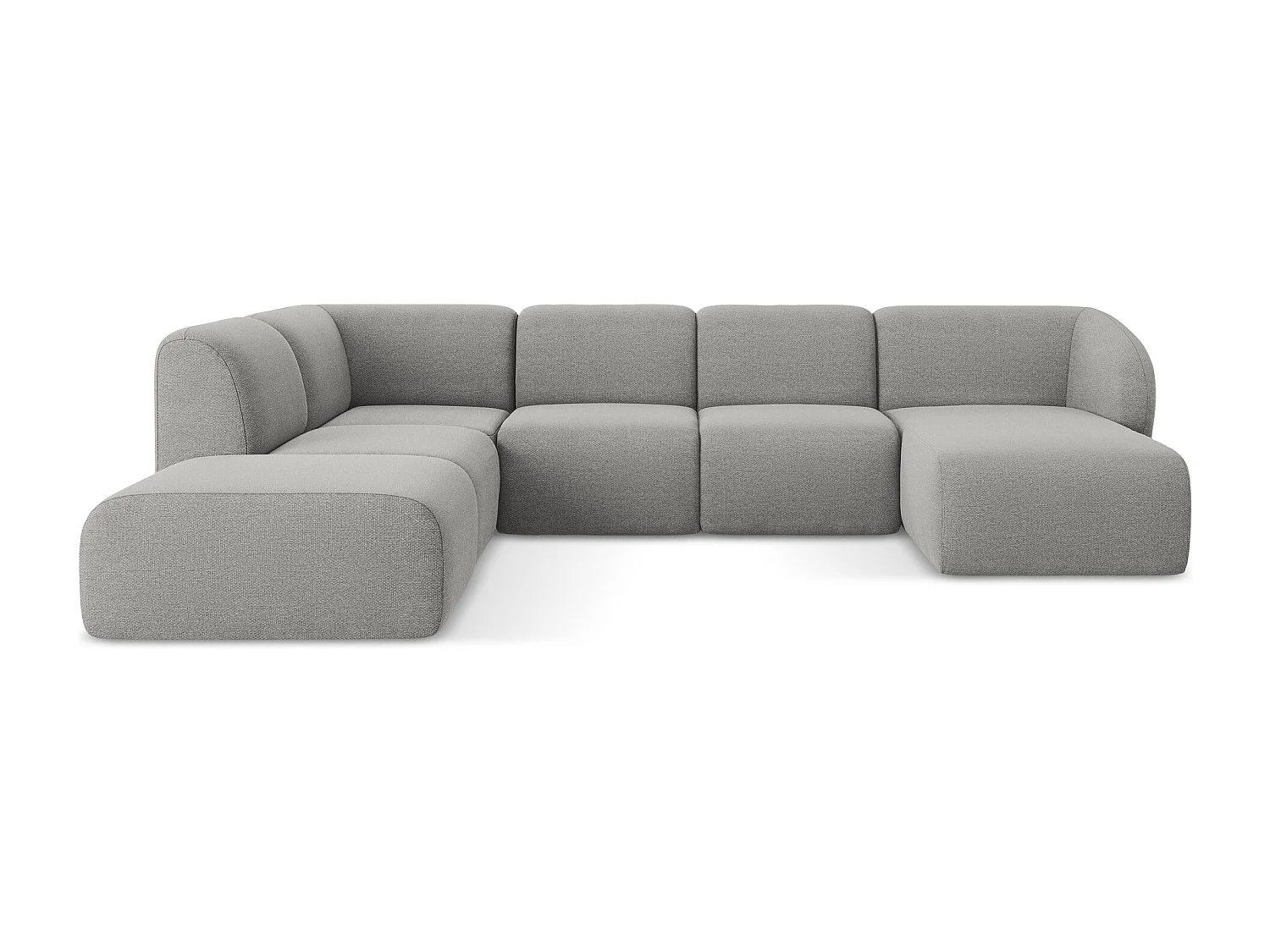Panoramische hoekbank links van lichtgrijs bouclé - LANI