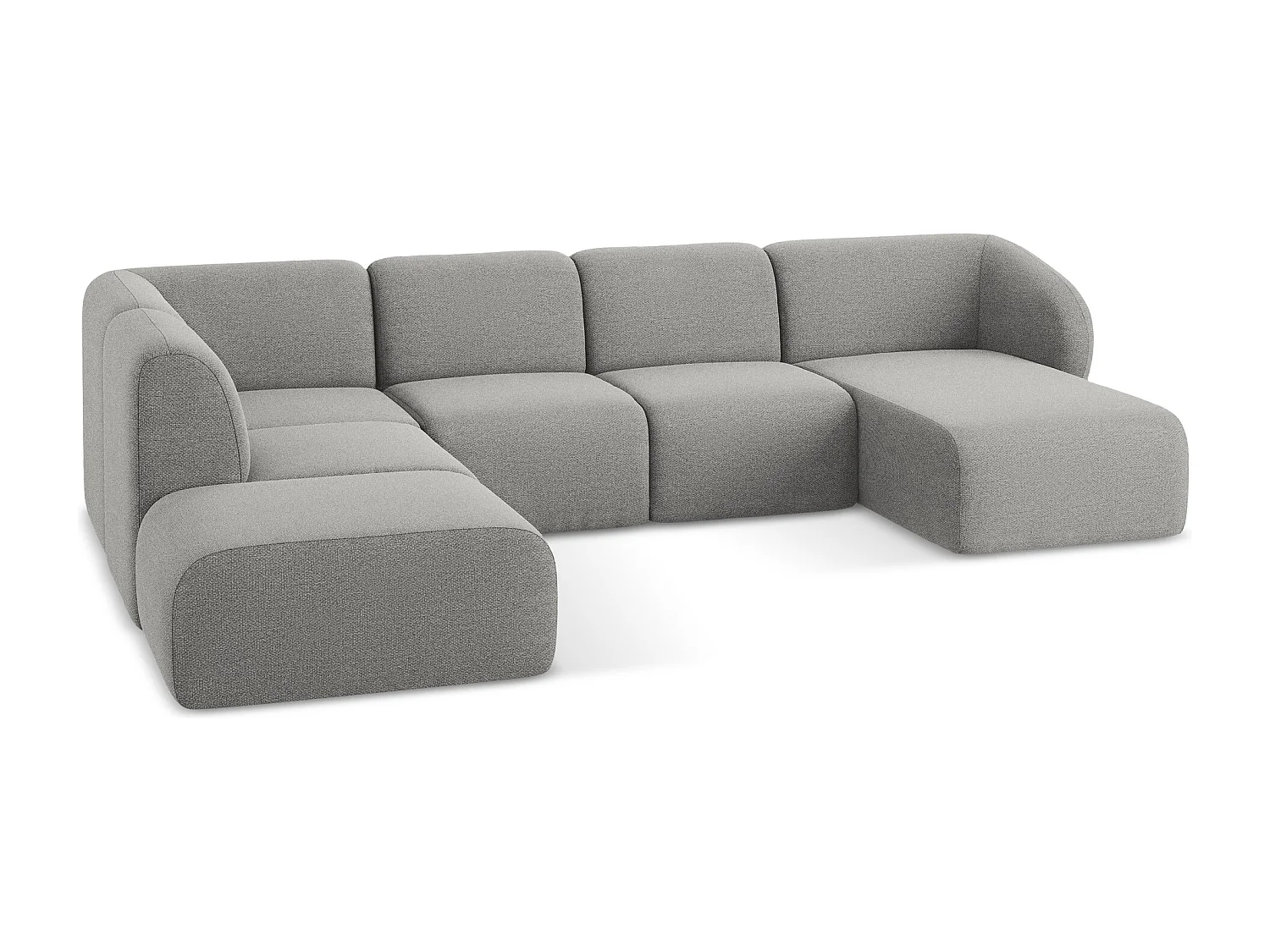 Panoramische hoekbank links van lichtgrijs bouclé - LANI