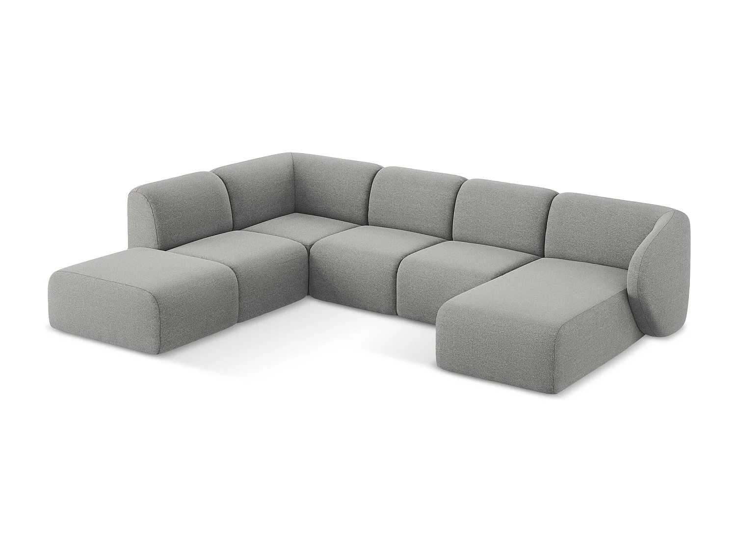 Panoramische hoekbank links van lichtgrijs bouclé - LANI