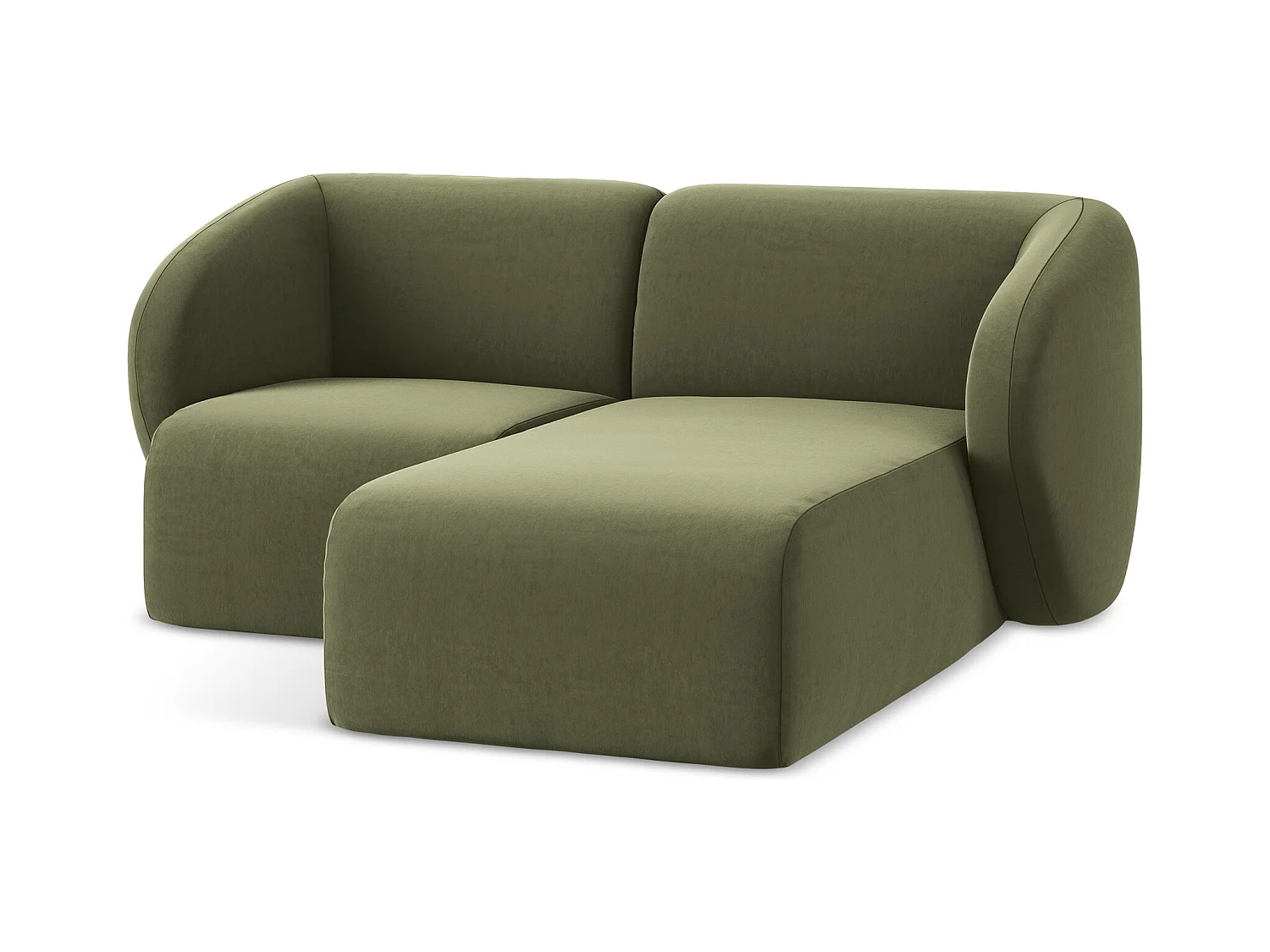 Canapé d'angle 2,5 places modulaire droit en velours - olive - LANI