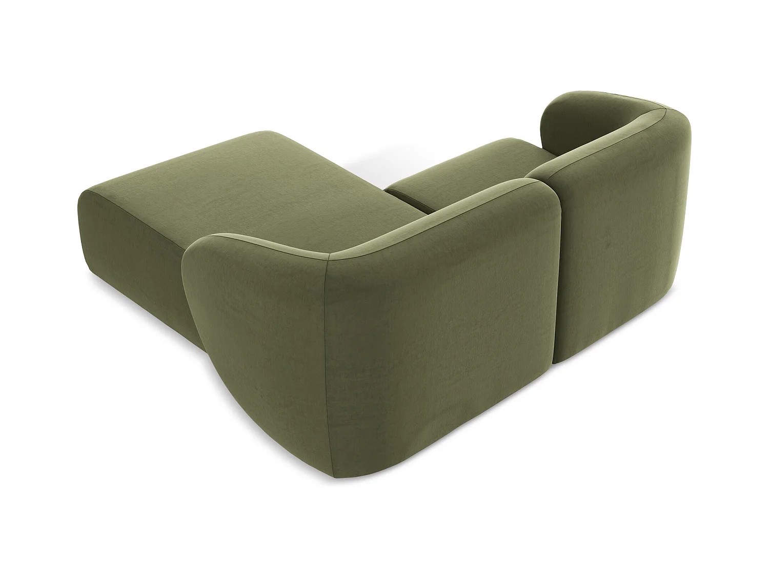 Canapé d'angle 2,5 places modulaire droit en velours - olive - LANI