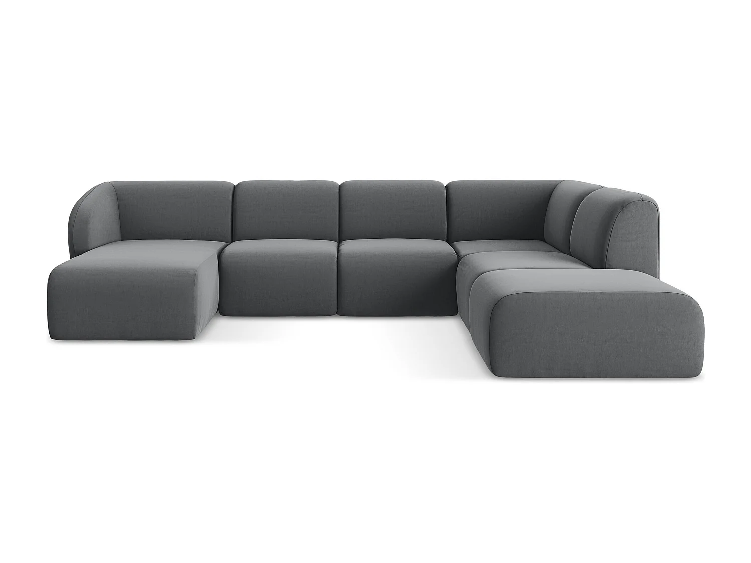 Canapé panoramique 5 places droit en velours - acier - LANI