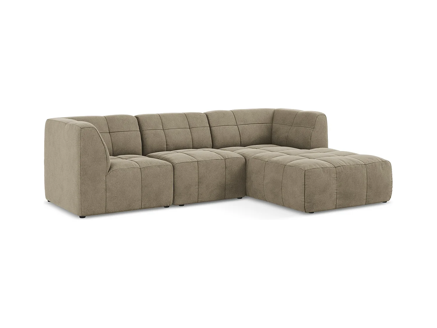 Canapé d'angle 3 places modulaire droit en velours - beige - ALOHA