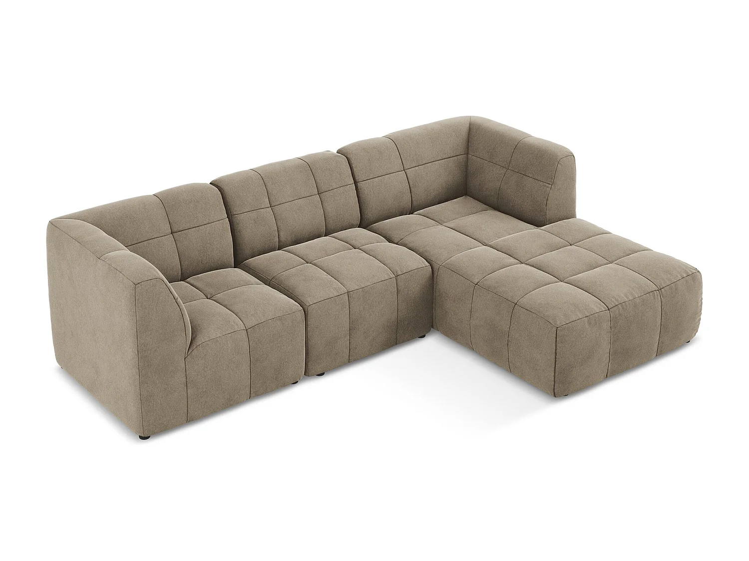 Canapé d'angle 3 places modulaire droit en velours - beige - ALOHA